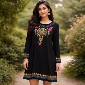 Double D Ranch Black Dress with Colorful Embroidery Size XL